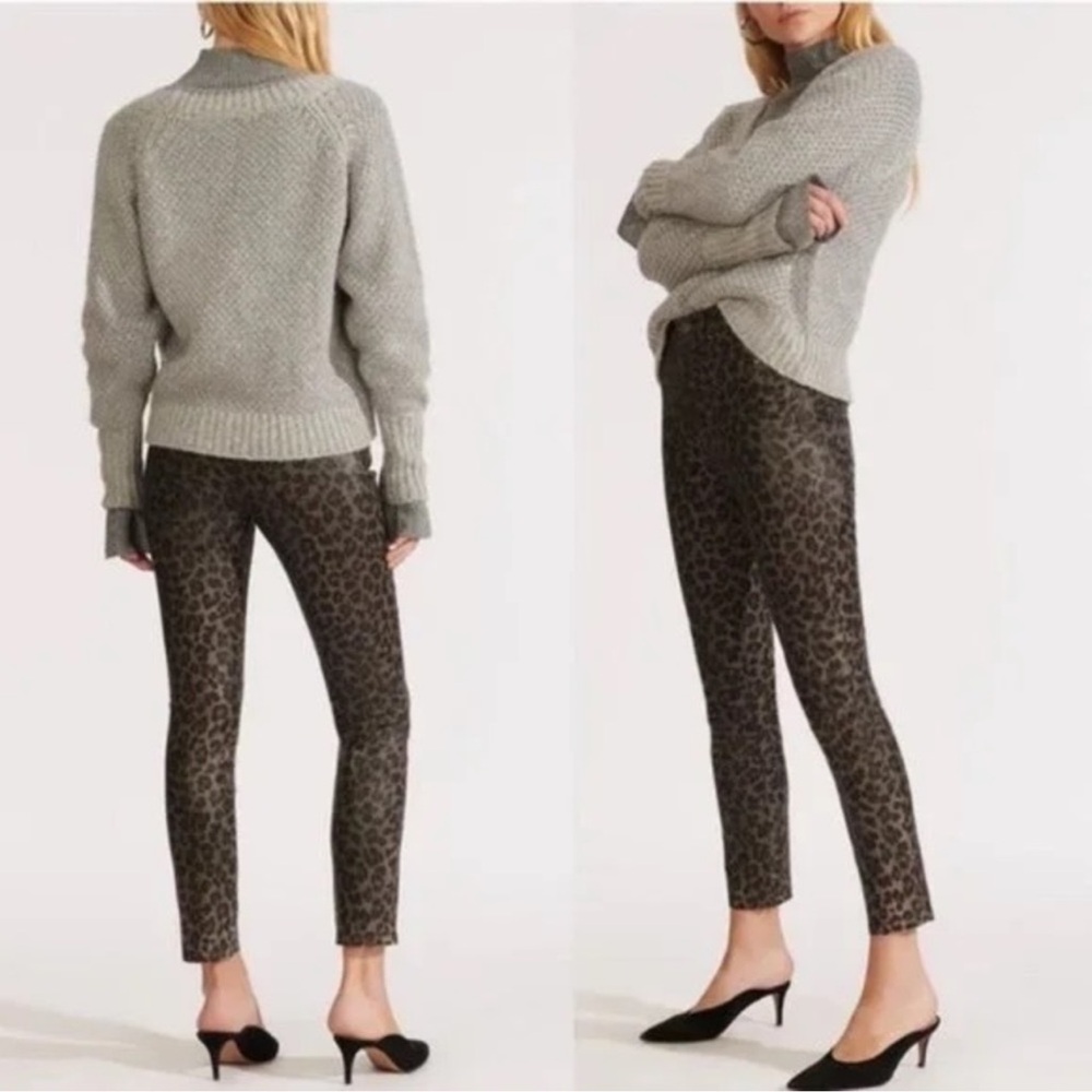 Veronica Beard Brooke Coated Leopard Print Skinny Jeans 27 $278 Animal Print